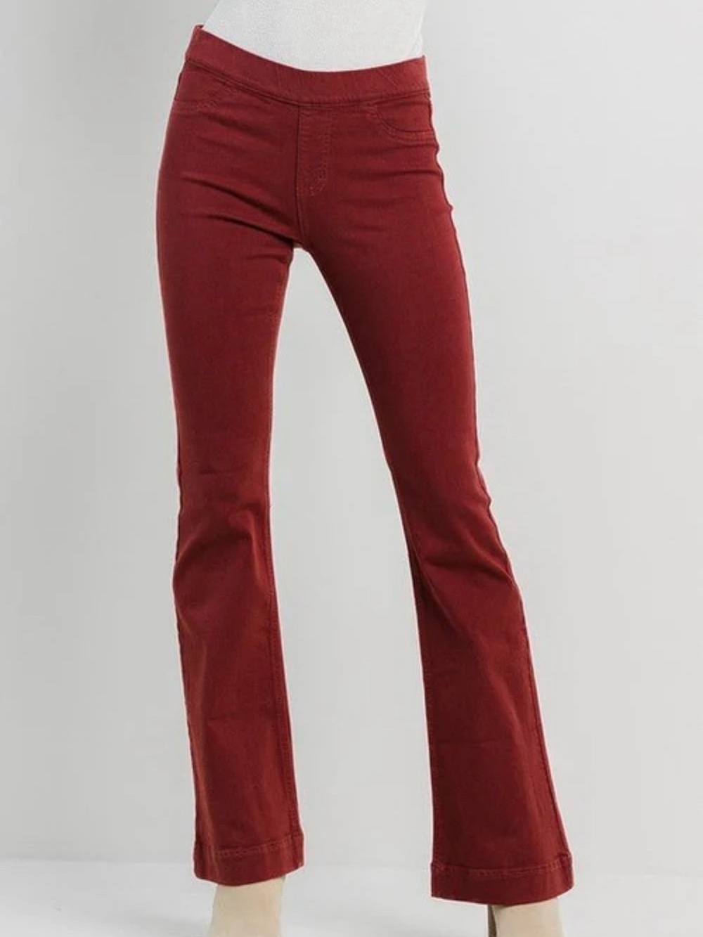 Women's Burgundy Pull On Jelly Flare Corduroy Jeans-M